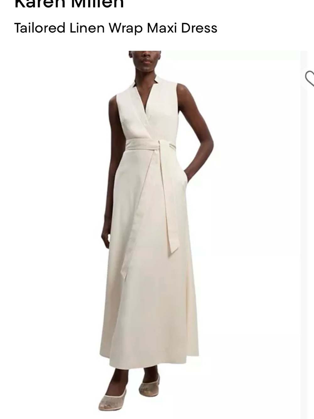 Karen Millen Cream Sleeveless Wrap Linen Maxi Dress
